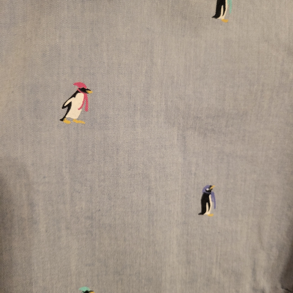 Talbots Women's Blue Button-Up Shirt Embroidered With Penguins - Picture 3 of 6